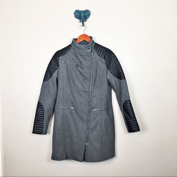 ASOS Jackets & Blazers - ASOS 6 Long Wool Blend Jacket Gray Leather Sleeves